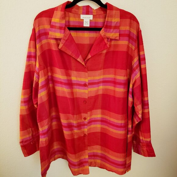 Vintage Avenue 100% Silk Striped Relaxed Fit Tunic Top Size 26/28 - Picture 1 of 11